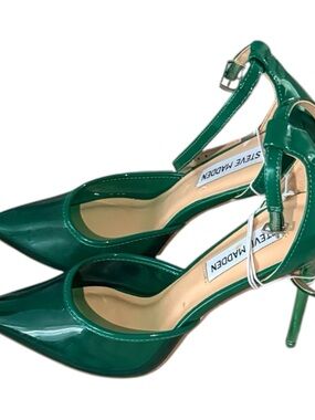 Steve Madden Emerald Green Patent Pointed-Toe Ankle-Strap Heels